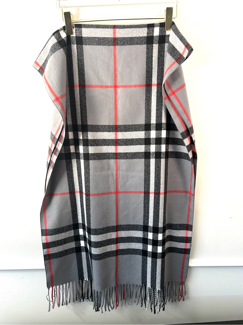 Soft Cashmere Gingham Scarf • Classic Grey & Black/White/Red Plaid | Warm Wool